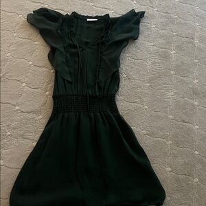 Parker Elegant Dark Green Dress with Ruffle Sleeves